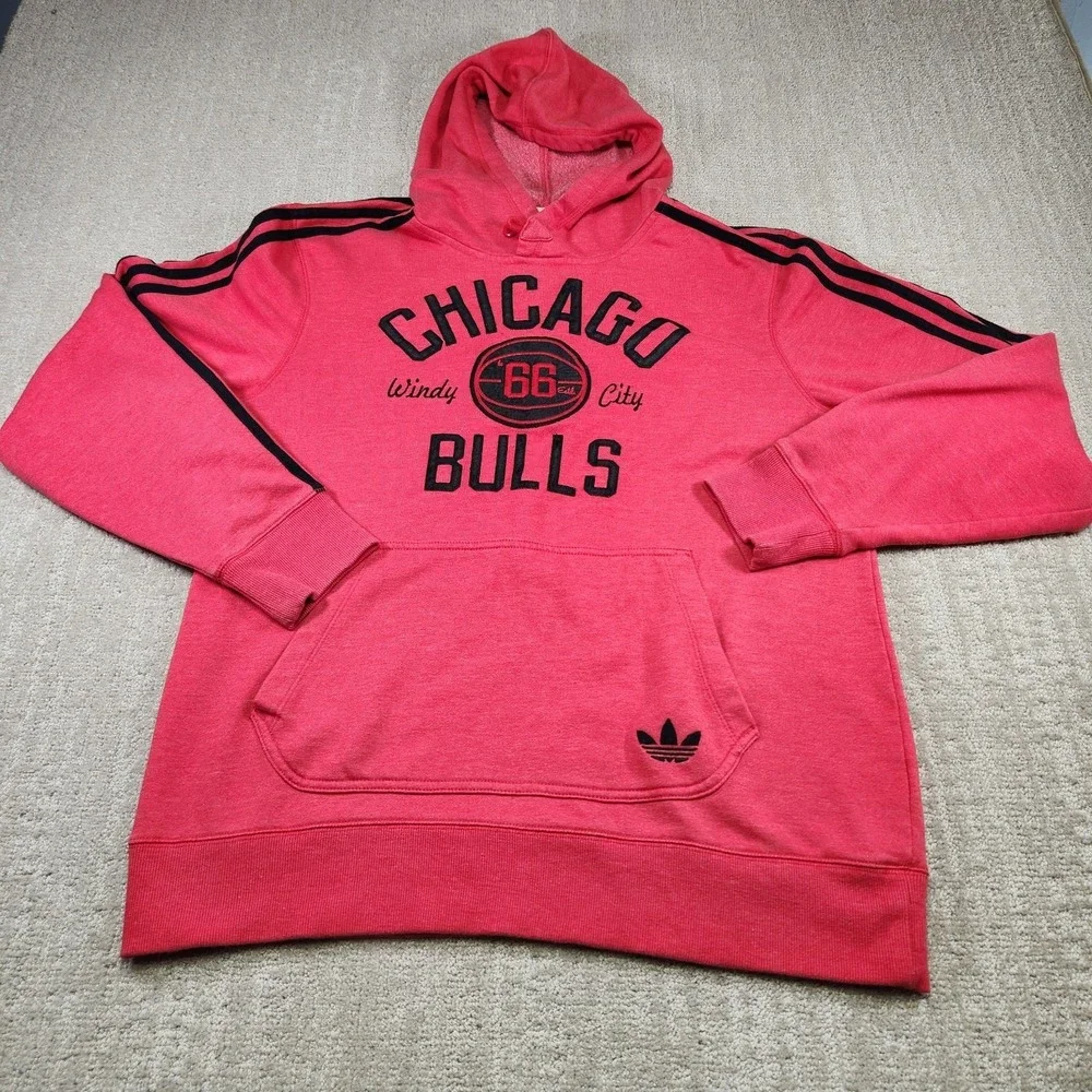 Chicago‎ Bulls Hoodie Men Large Adidas Cotton Fleece Red Loop Collar NBA
